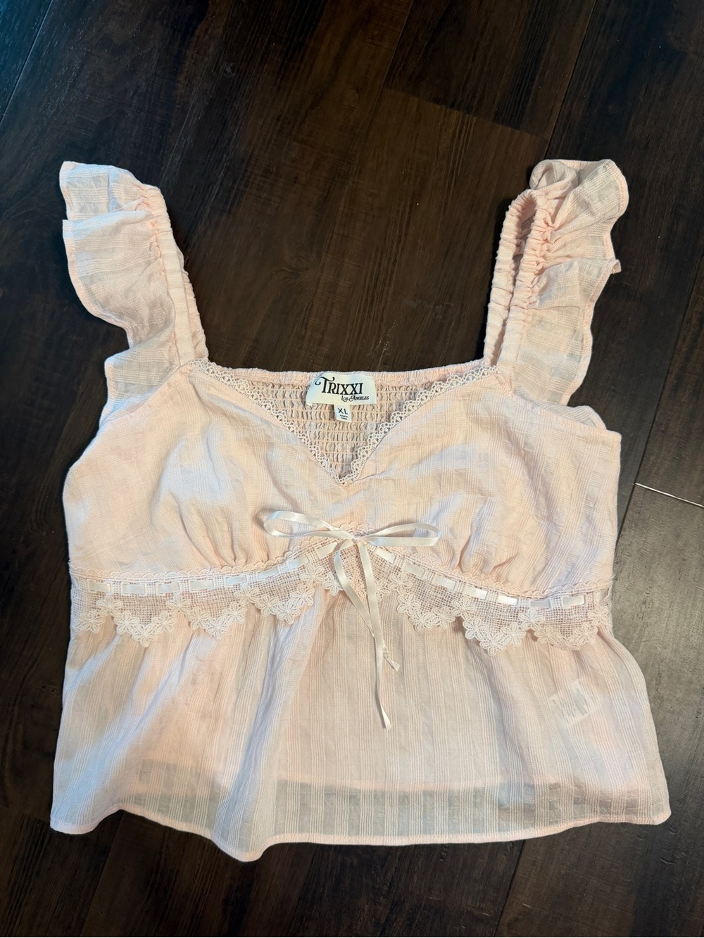 Trixxi Los Angeles XL Pink Lace Babydoll Top Flutter Sleeve Y2K Coquette